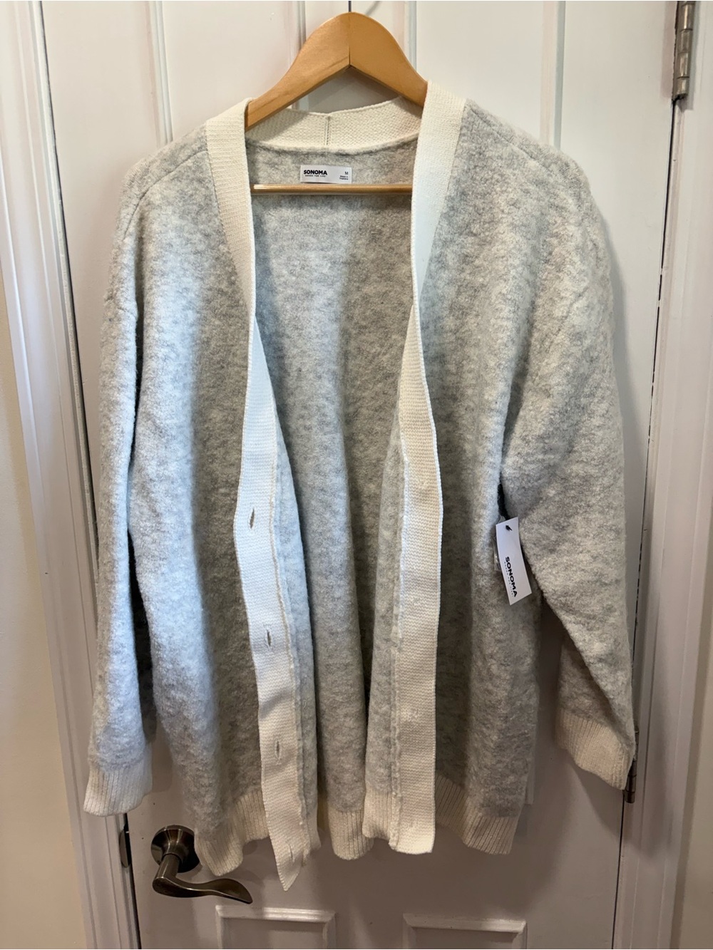 Sonoma Light Gray Cardigan with Cream Trim
